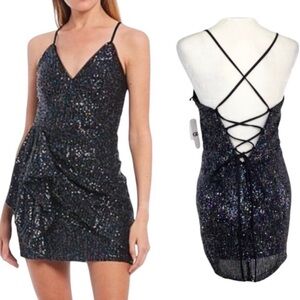 Gianni Bini Black Glitter Backless Dress